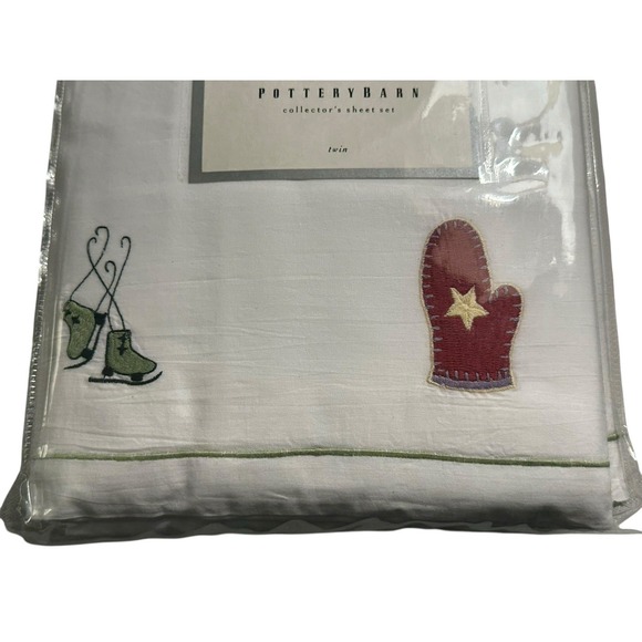 Pottery Barn Y2K Collector Sheets TWIN Winter Holiday Christmas Embroidered NEW - Picture 2 of 6